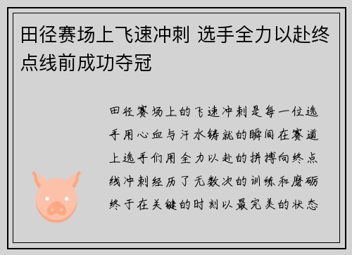 田径赛场上飞速冲刺 选手全力以赴终点线前成功夺冠